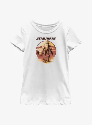 Star Wars The Mandalorian Desert Sunset Mando & Grogu Youth Girls T-Shirt