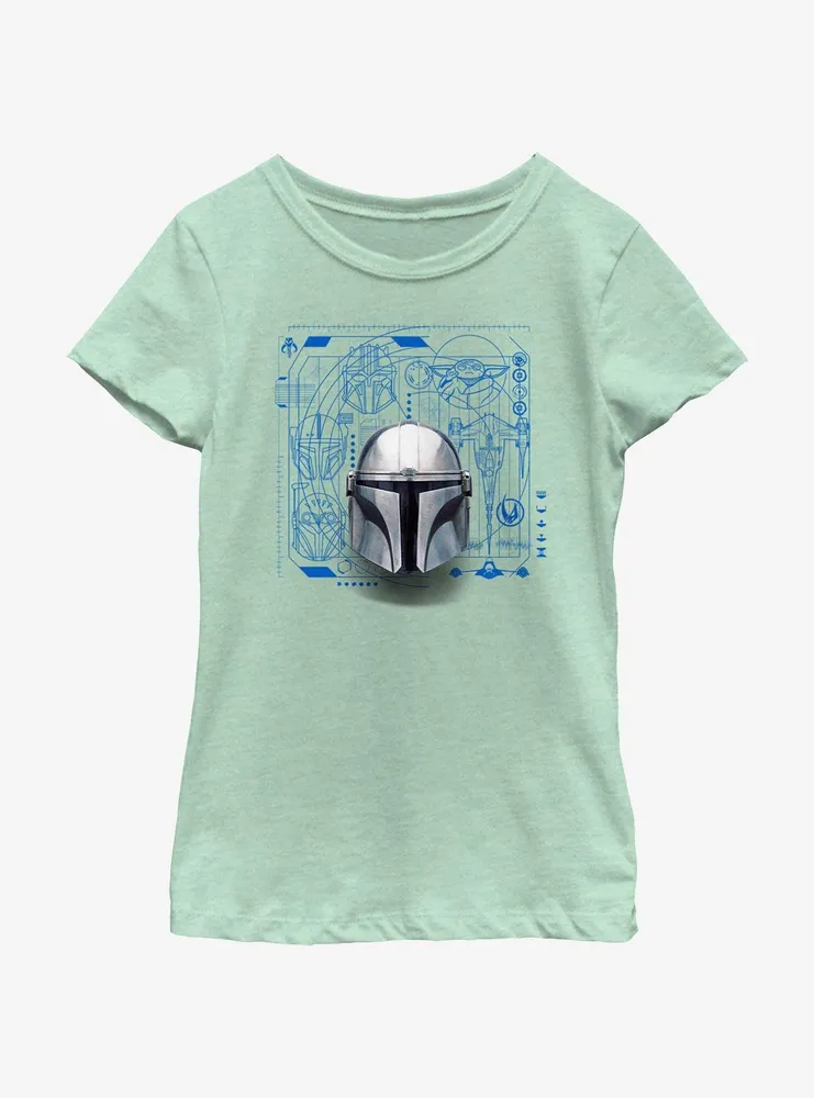 Star Wars The Mandalorian Helmet Schematic Youth Girls T-Shirt