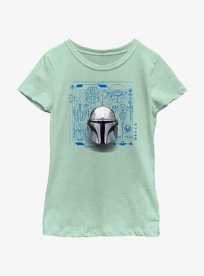 Star Wars The Mandalorian Helmet Schematic Youth Girls T-Shirt