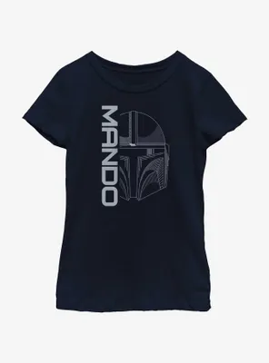Star Wars The Mandalorian Line Art Mando Head Youth Girls T-Shirt