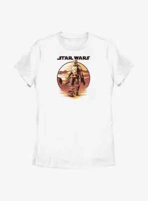 Star Wars The Mandalorian Desert Sunset Mando & Grogu Womens T-Shirt