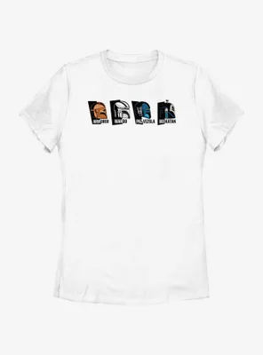 Star Wars The Mandalorian Helmet Heads Armorer, Mando, Paz Vizsla & Bo-Katan Womens T-Shirt