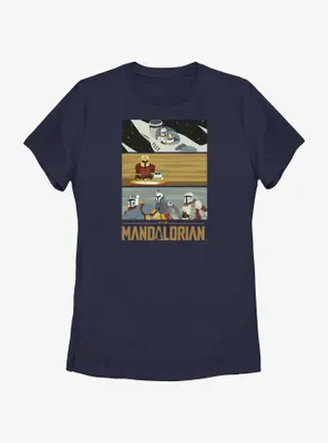 Star Wars The Mandalorian Grogu & Mando Scene Panels Womens T-Shirt