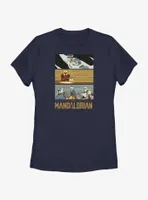 Star Wars The Mandalorian Grogu & Mando Scene Panels Womens T-Shirt