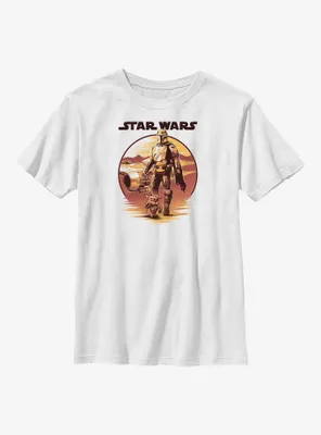 Star Wars The Mandalorian Desert Sunset Mando & Grogu Youth T-Shirt