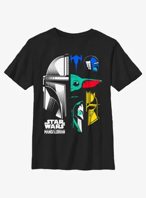 Star Wars The Mandalorian Grogu & Mando Helmet Split Youth T-Shirt