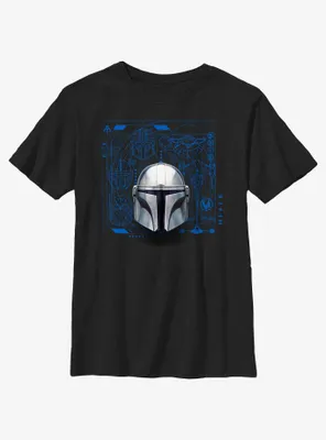 Star Wars The Mandalorian Helmet Schematic Youth T-Shirt
