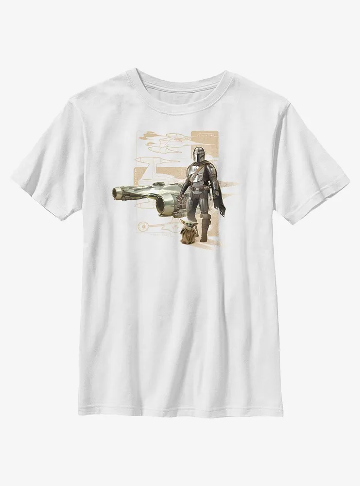 Star Wars The Mandalorian Mando N-1 Starfighter Schematic Youth T-Shirt