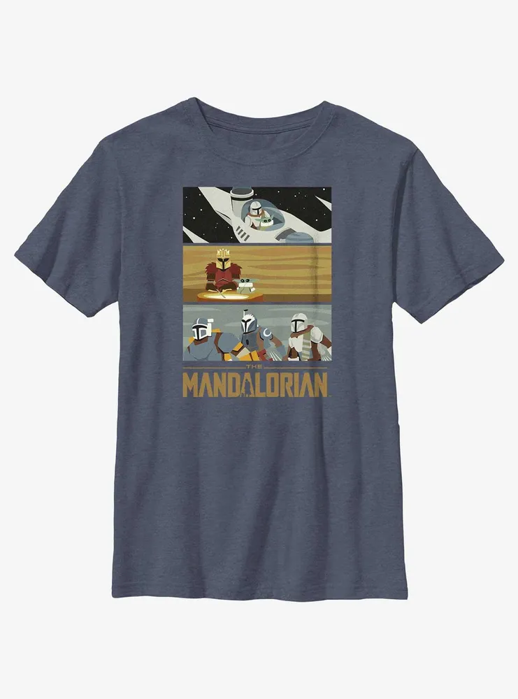 Star Wars The Mandalorian Grogu & Mando Scene Panels Youth T-Shirt