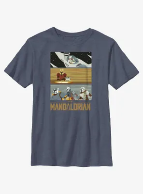Star Wars The Mandalorian Grogu & Mando Scene Panels Youth T-Shirt