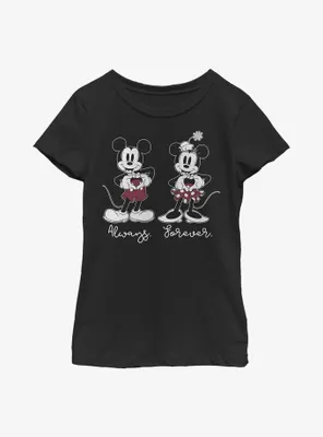 Disney Mickey Mouse & Minnie Always Forever Youth Girls T-Shirt