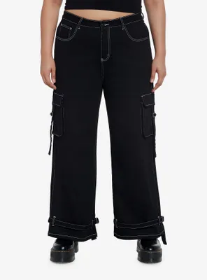 Black & White Contrast Stitch Strap Carpenter Pants Plus