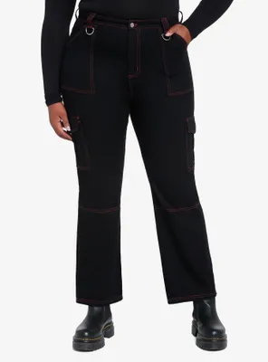 Black & Pink Contrast Stitch Carpenter Pants Plus