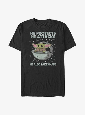 Star Wars The Mandalorian Child Protects, Attacks, and Takes Naps Big & Tall T-Shirt