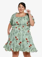 Disney Peter Pan Tinker Bell Floral Allover Print Plus Smock Dress - BoxLunch Exclusive