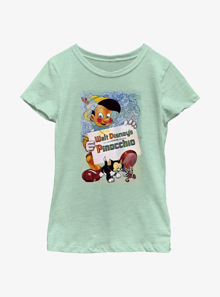 Disney Pinocchio Watercolor Cover Youth Girls T-Shirt