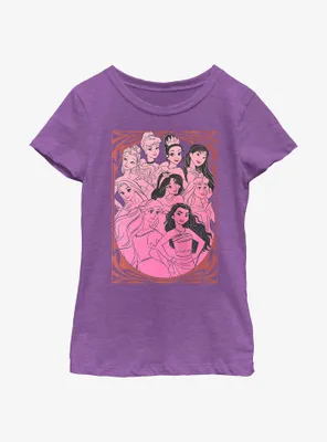 Disney Princesses Outline Swirl Print Youth Girls T-Shirt