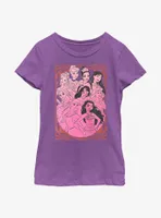 Disney Princesses Outline Swirl Print Youth Girls T-Shirt