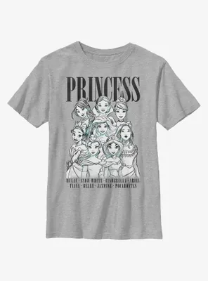 Disney Princesses Outline Group Stack Youth T-Shirt