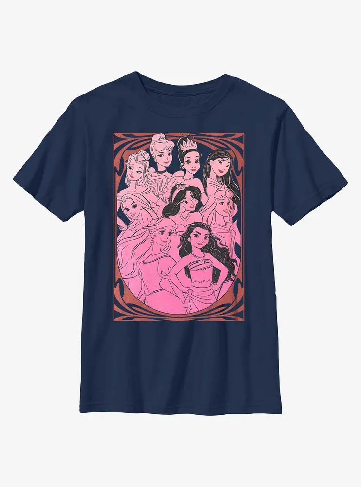 Disney Princesses Outline Swirl Print Youth T-Shirt