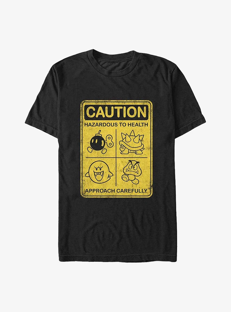 Nintendo Mario Enemies Caution Sign Big & Tall T-Shirt