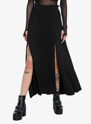 Social Collision Lace-Up Slit Maxi Skirt