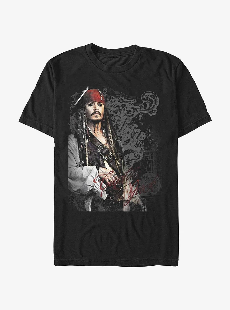 Disney the Pirates of Caribbean Captain Jack Smoke Poster Extra Soft T-Shirt