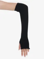 Black Lettuce Trim Ribbed Arm Warmers