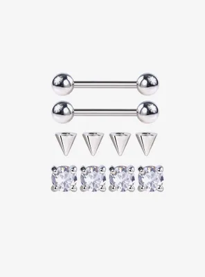 14G Steel Gem Spike Nipple Barbell 2 Pack