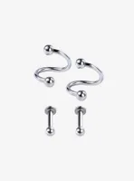 Steel Silver Labret Spiral Barbell & Stud 4 Pack