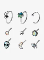 Steel Alien Space Nose Stud & Hoop 9 Pack