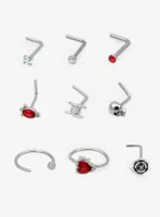 Steel Skull Rose Heart Nose Stud & Hoop 9 Pack