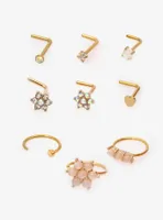 Steel Flower Opal Nose Stud & Hoop 9 Pack