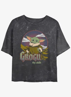 Star Wars The Mandalorian Grogu Child Vintage Mineral Wash Crop Womens T-Shirt
