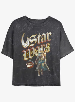 Star Wars The Mandalorian Heavy Metal Lettering Mineral Wash Crop Womens T-Shirt