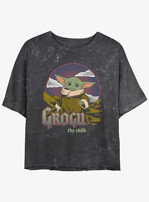 Star Wars The Mandalorian Grogu Child Vintage Mineral Wash Girls Crop T-Shirt