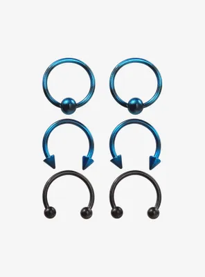 Steel Black & Blue Circular Barbell Captive Hoop 6 Pack