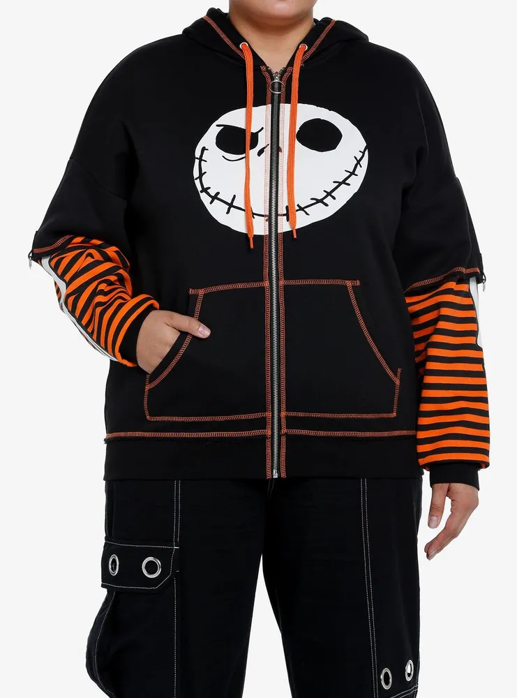 Hot Topic Her Universe The Nightmare Before Christmas Jack Stripe Girls  Twofer Hoodie Plus