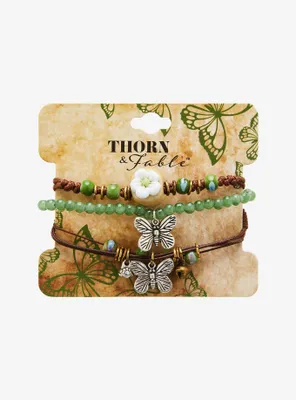 Thorn & Fable Butterfly Flower Cord Bracelet Set
