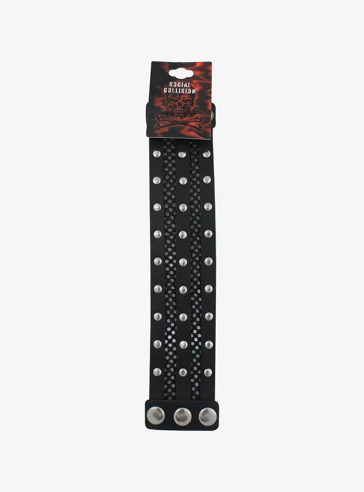 Social Collision Studded Mesh Cuff Bracelet