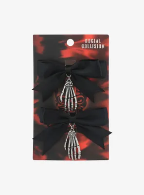 Social Collision Black Bow Skeleton Hair Clip Set