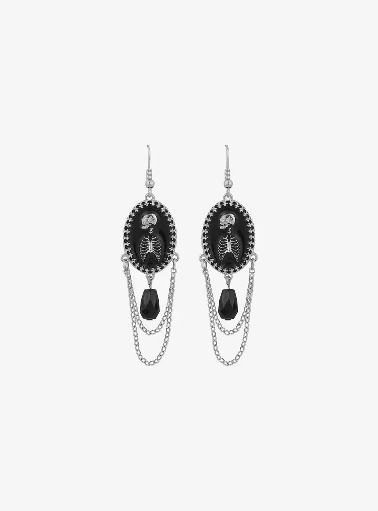 Social Collision Skeleton Cameo Chain Earrings