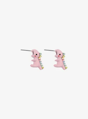 Pink Rainbow Biting Dinosaur Earrings