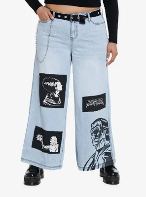 Universal Monsters Patch Chain Wide Leg Denim Pants With Belt Plus