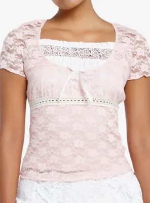 Sweet Society Pastel Pink Lace Girls Babydoll Top