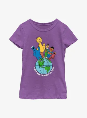 Sesame Street Friends Make The World Youth Girls T-Shirt