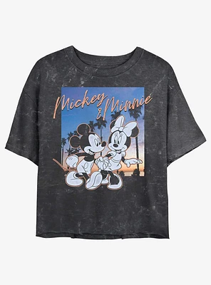 Disney Mickey Mouse California Sunset Mineral Wash Girls Crop T-Shirt