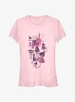 Disney Princesses And Castles Silhouttes Girls T-Shirt