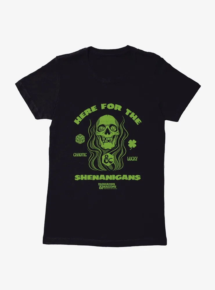 Dungeons & Dragons Here For The Shenanigans Skull Womens T-Shirt