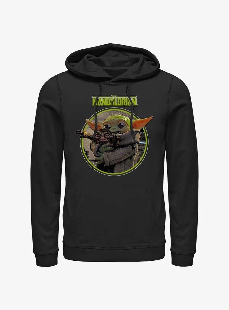 Star Wars The Mandalorian Grogu Hugging An Anzellan Hoodie BoxLunch Web Exclusive